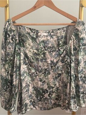 Vince Green & Gray Watercolor Floral Square Neck Top